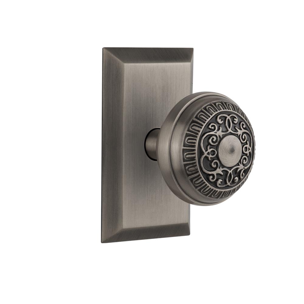 Nostalgic Warehouse STUEAD Privacy Knob Studio Plate with Egg and Dart Knob in Antique Pewter